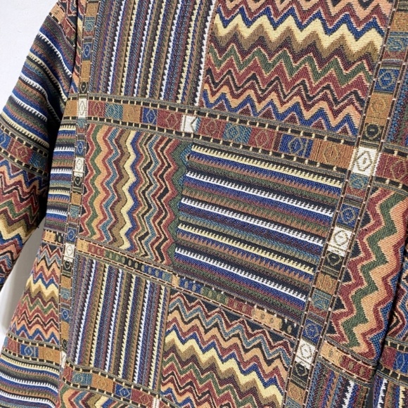 Fresh FX Chevron Stripe Jacquard Tapestry Zip Up Wide Collar Pea Style Jacket L - Picture 13 of 14